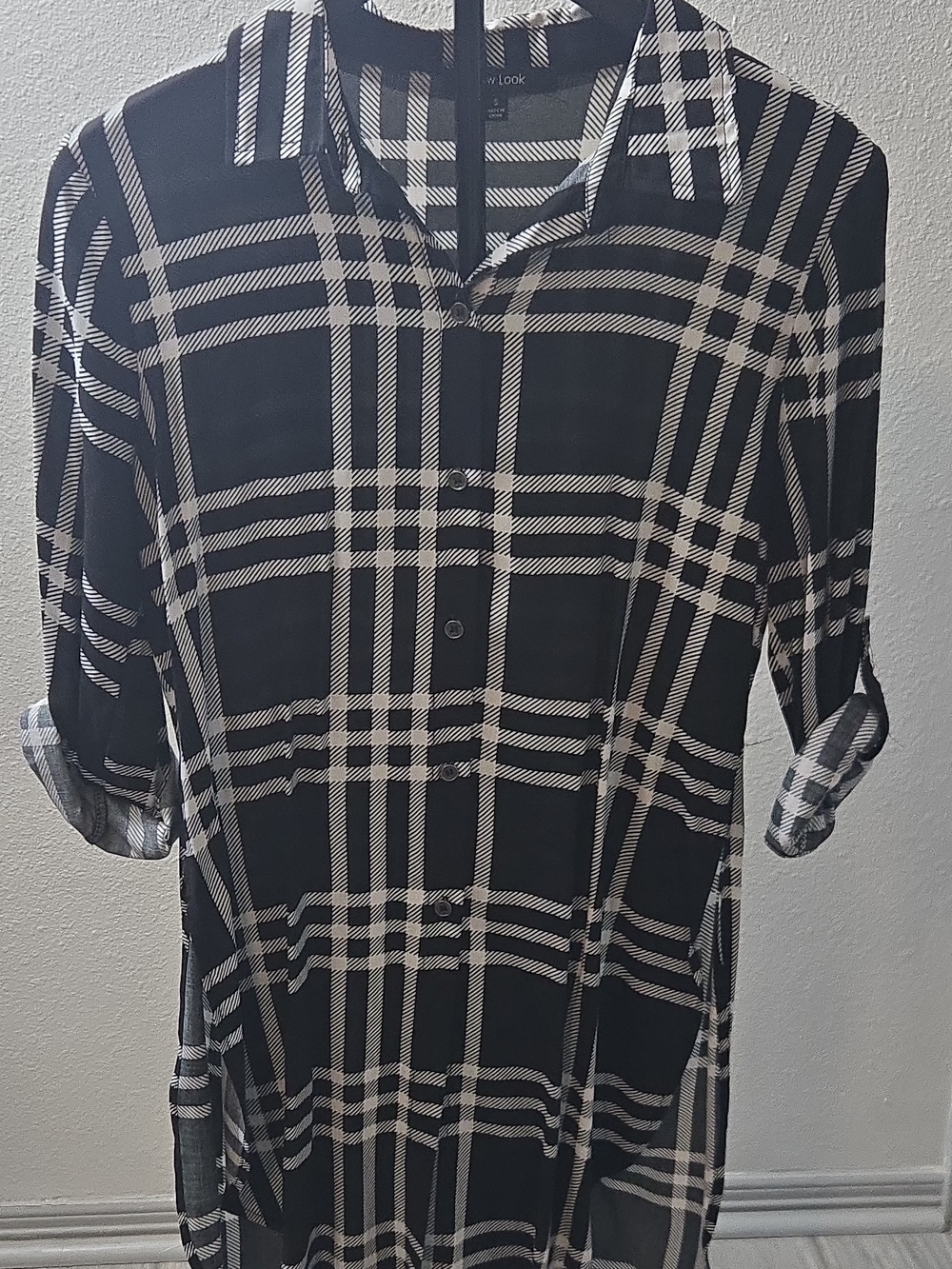 New Look Black and White Plaid Shirt Dress